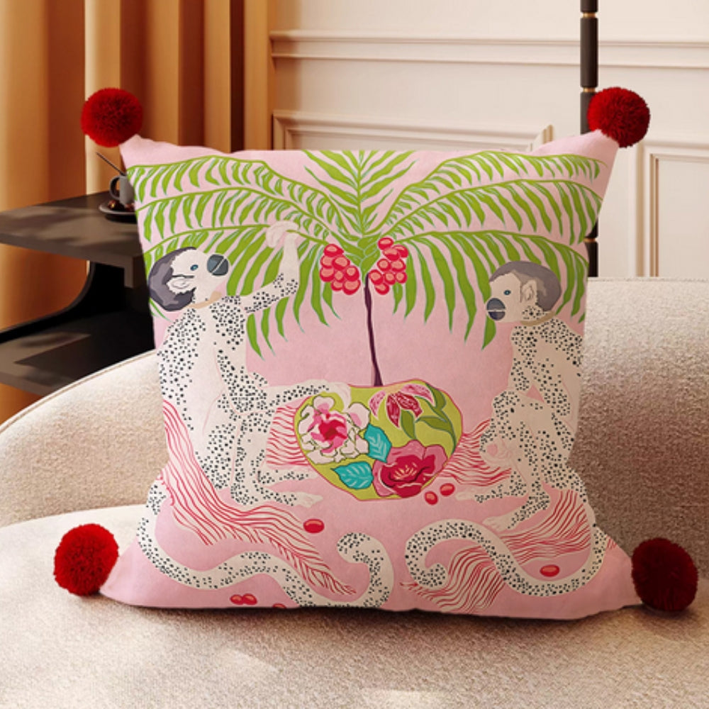 Mira Garden Cushion Cover - Reversible Microfiber with Pompom Detail 1