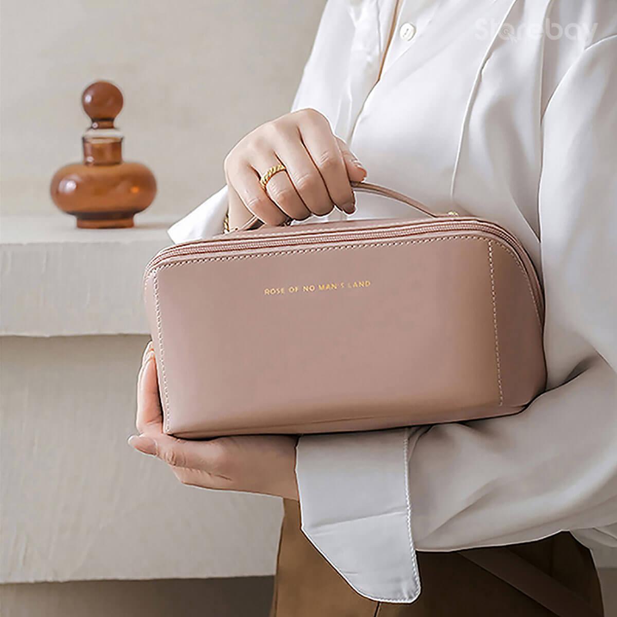 Mira Travel Makeup Bag - PU Leather, Double Layer Organizer 8