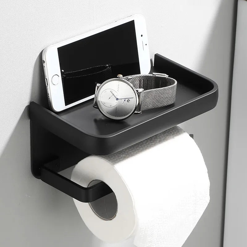 Modern Aluminum Toilet Paper Holder Stand with Storage Shelf - Rust-Resistant, Space-Saving Bathroom Accessory 7
