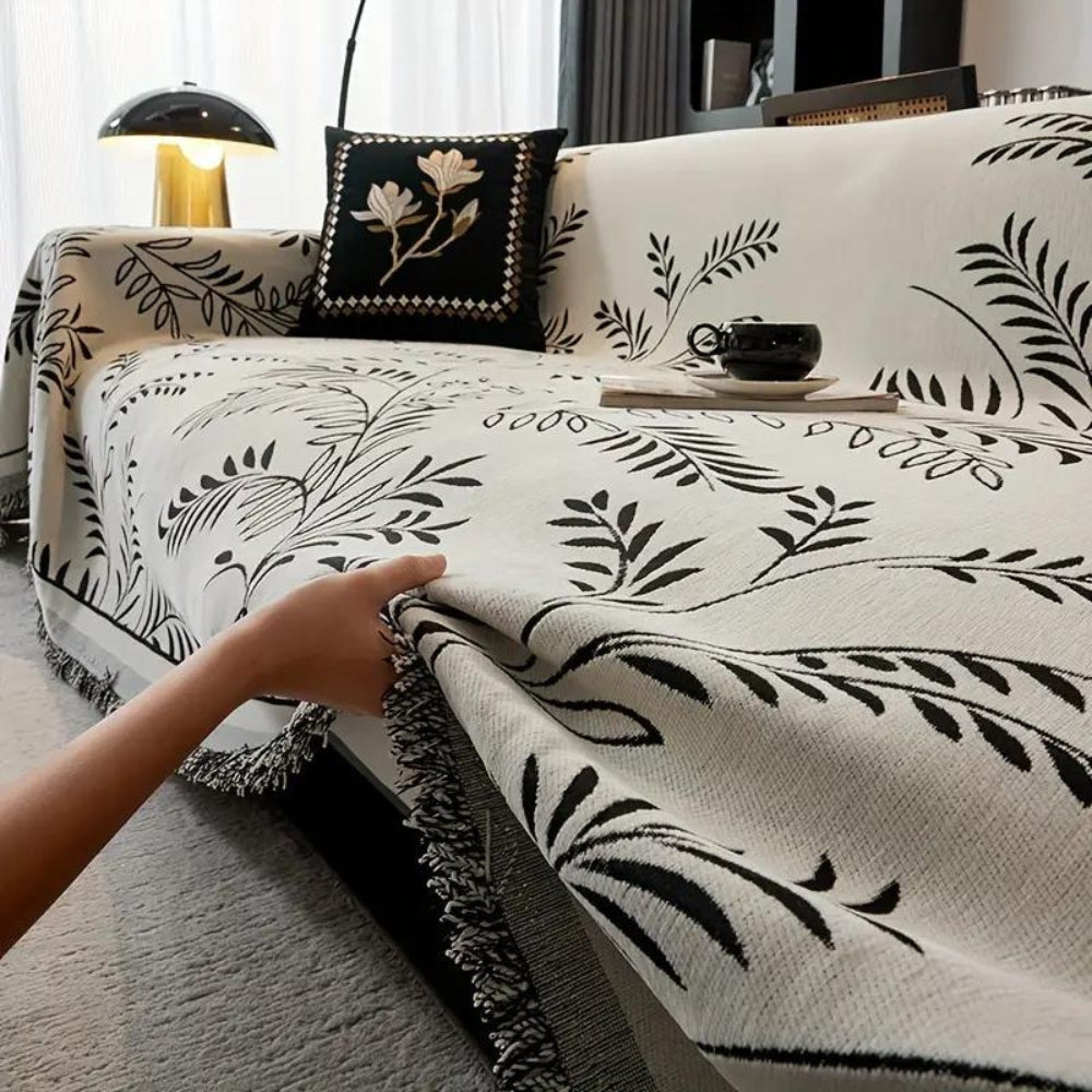 Natura Chenille Sofa Cover - Cotton Blend, Non-Slip, Stylish Tassels 1