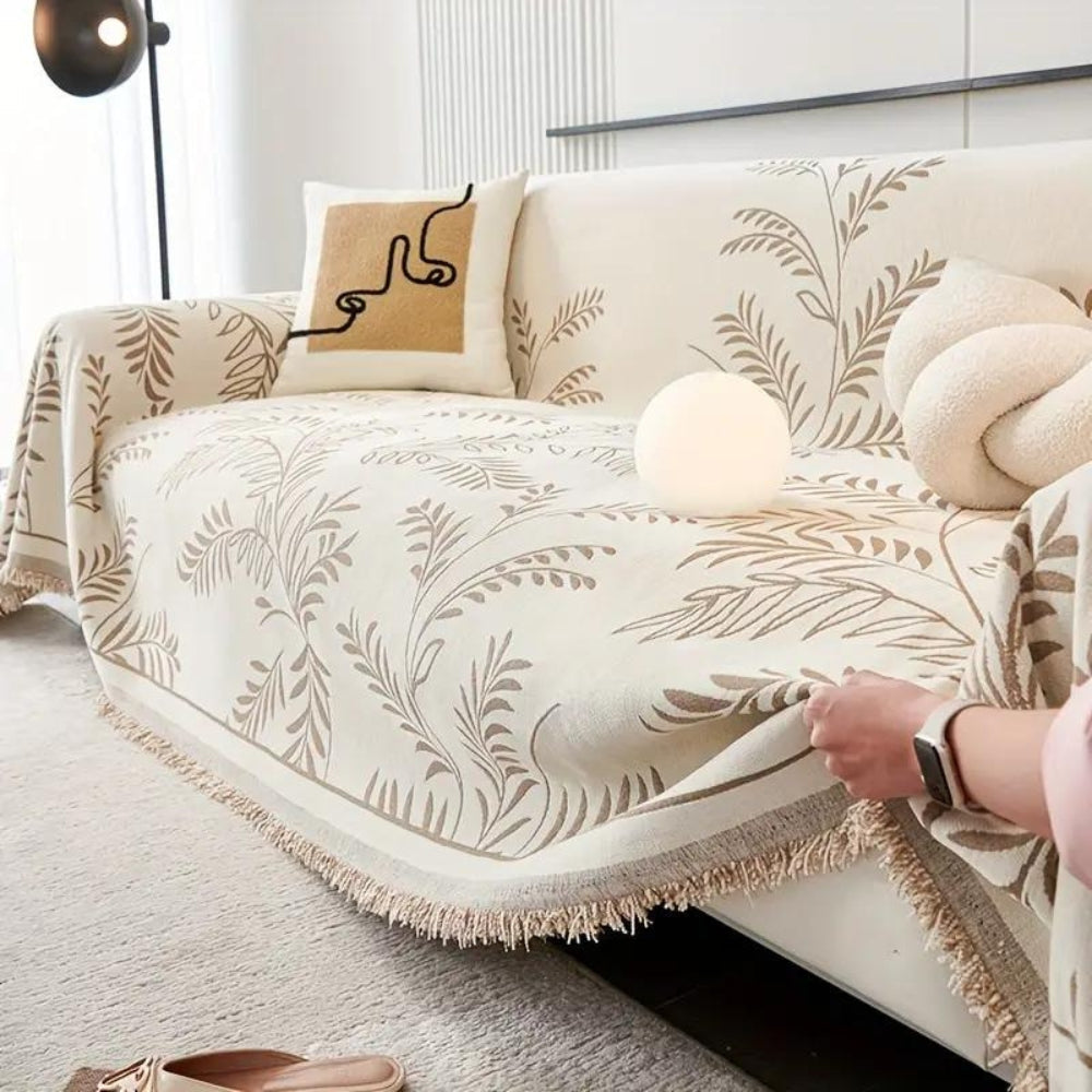Natura Chenille Sofa Cover - Cotton Blend, Non-Slip, Stylish Tassels 4