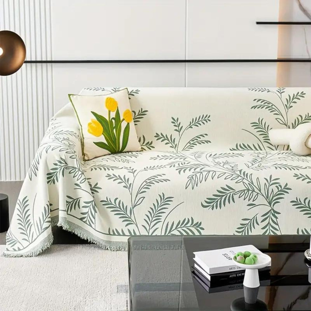 Natura Chenille Sofa Cover - Cotton Blend, Non-Slip, Stylish Tassels 5