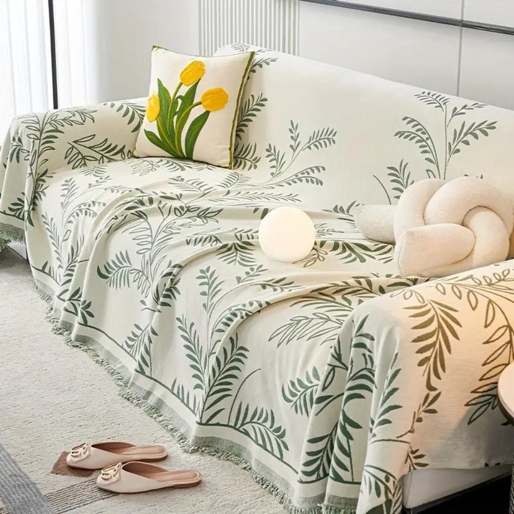 Natura Chenille Sofa Cover - Cotton Blend, Non-Slip, Stylish Tassels 6