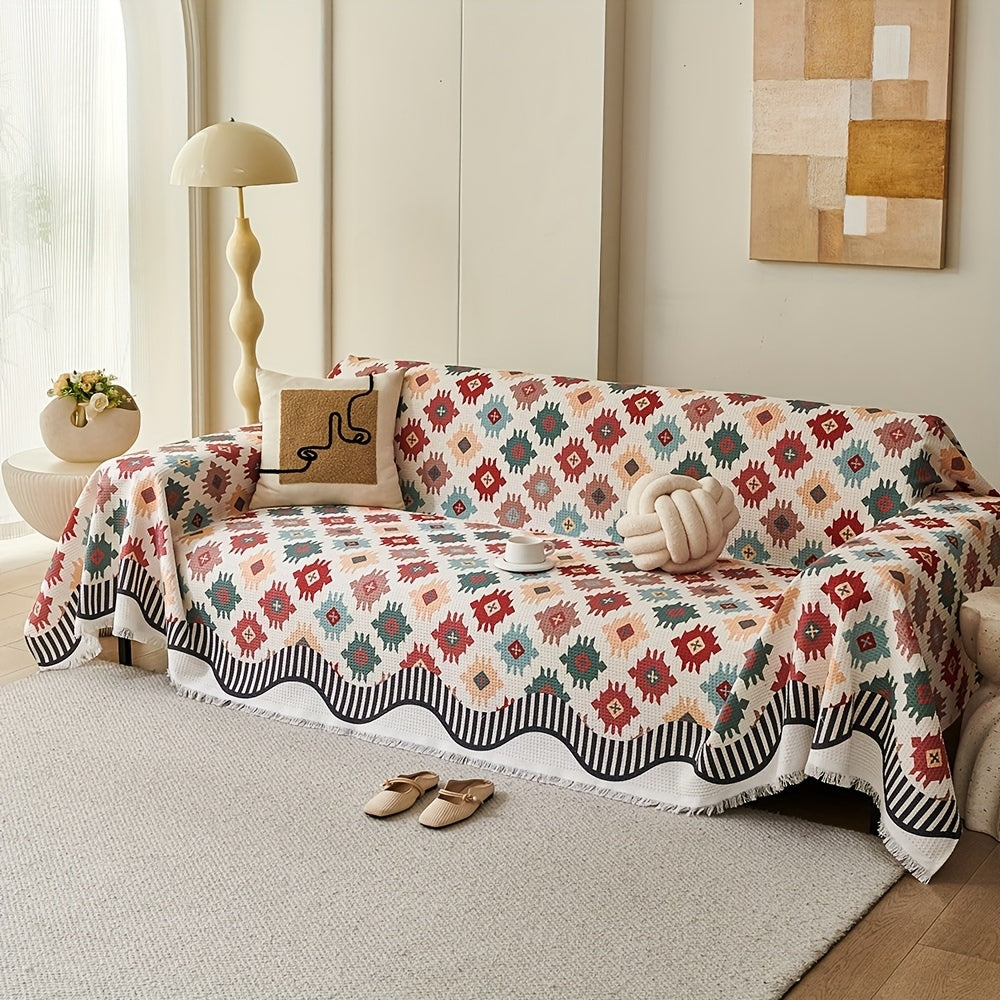 Noble Throw Cover - Durable Microfiber Blend, Geometric Design 1