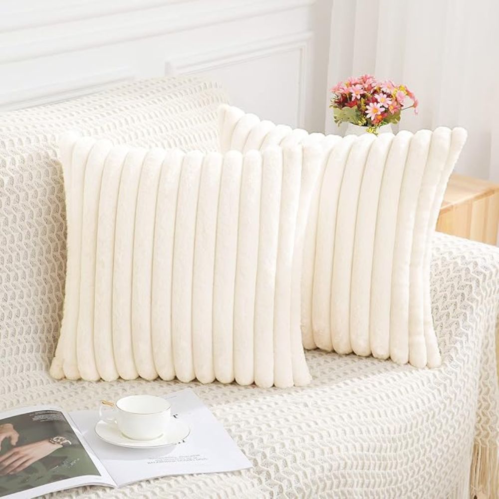 Nouvia Cushion Cover - Plush Faux Fur Striped Design for Sofas 0