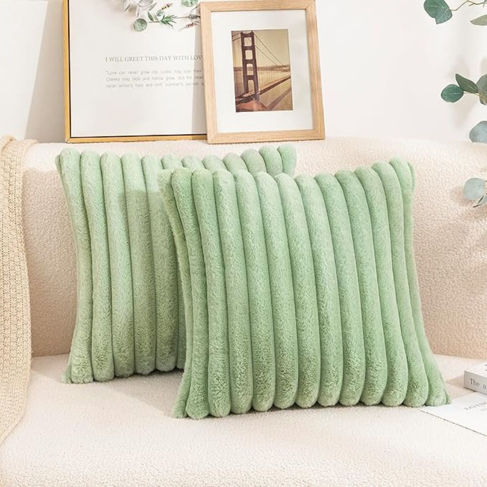 Nouvia Cushion Cover - Plush Faux Fur Striped Design for Sofas 3