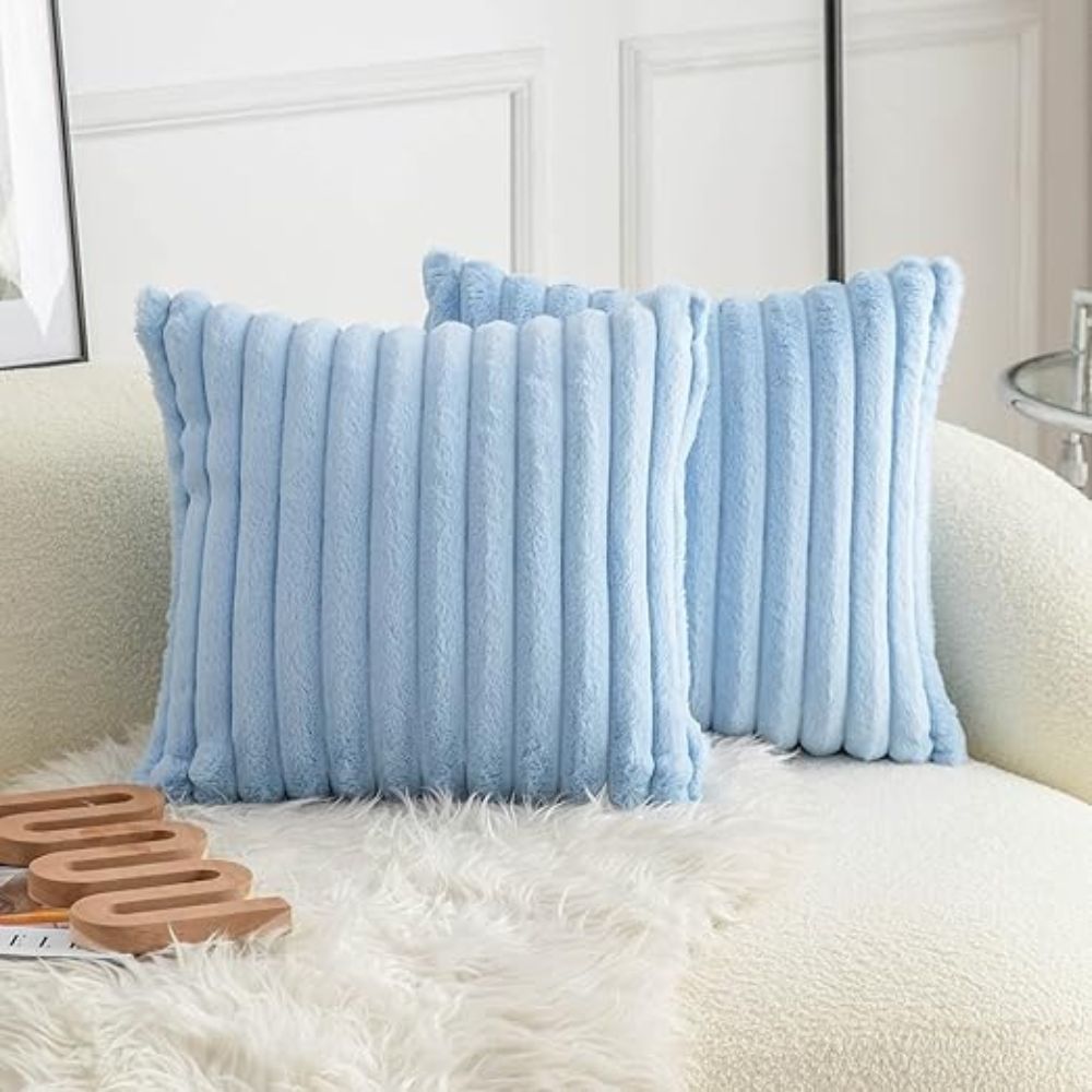 Nouvia Cushion Cover - Plush Faux Fur Striped Design for Sofas 7