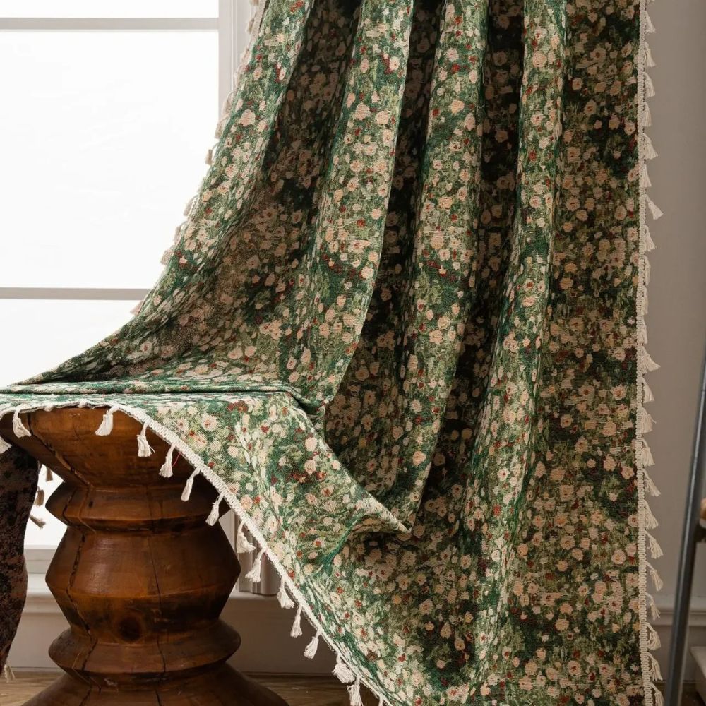 FloraLoom – Vintage Floral Tassel Curtain