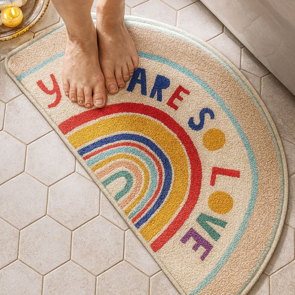 Radiant Half-Moon Bath Mat - Soft Microfiber, Non-Slip, Colorful Design 3