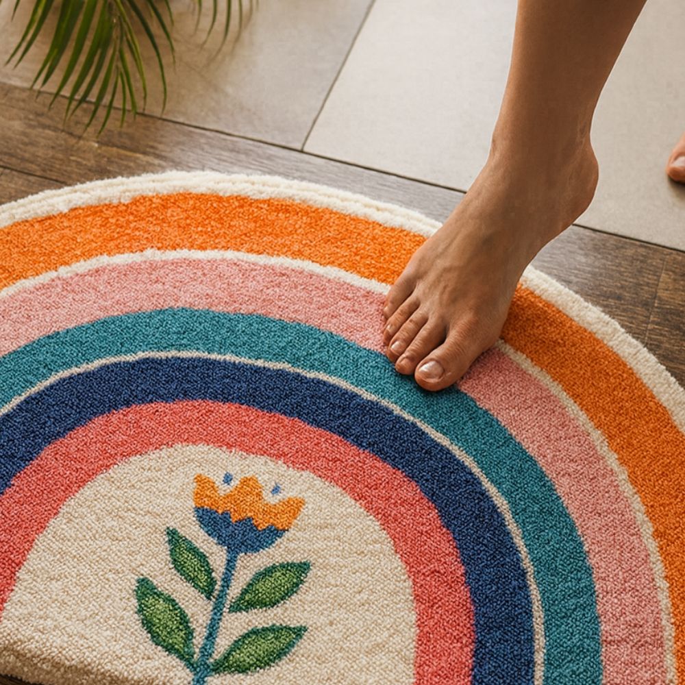 Radiant Half-Moon Bath Mat - Soft Microfiber, Non-Slip, Colorful Design 4