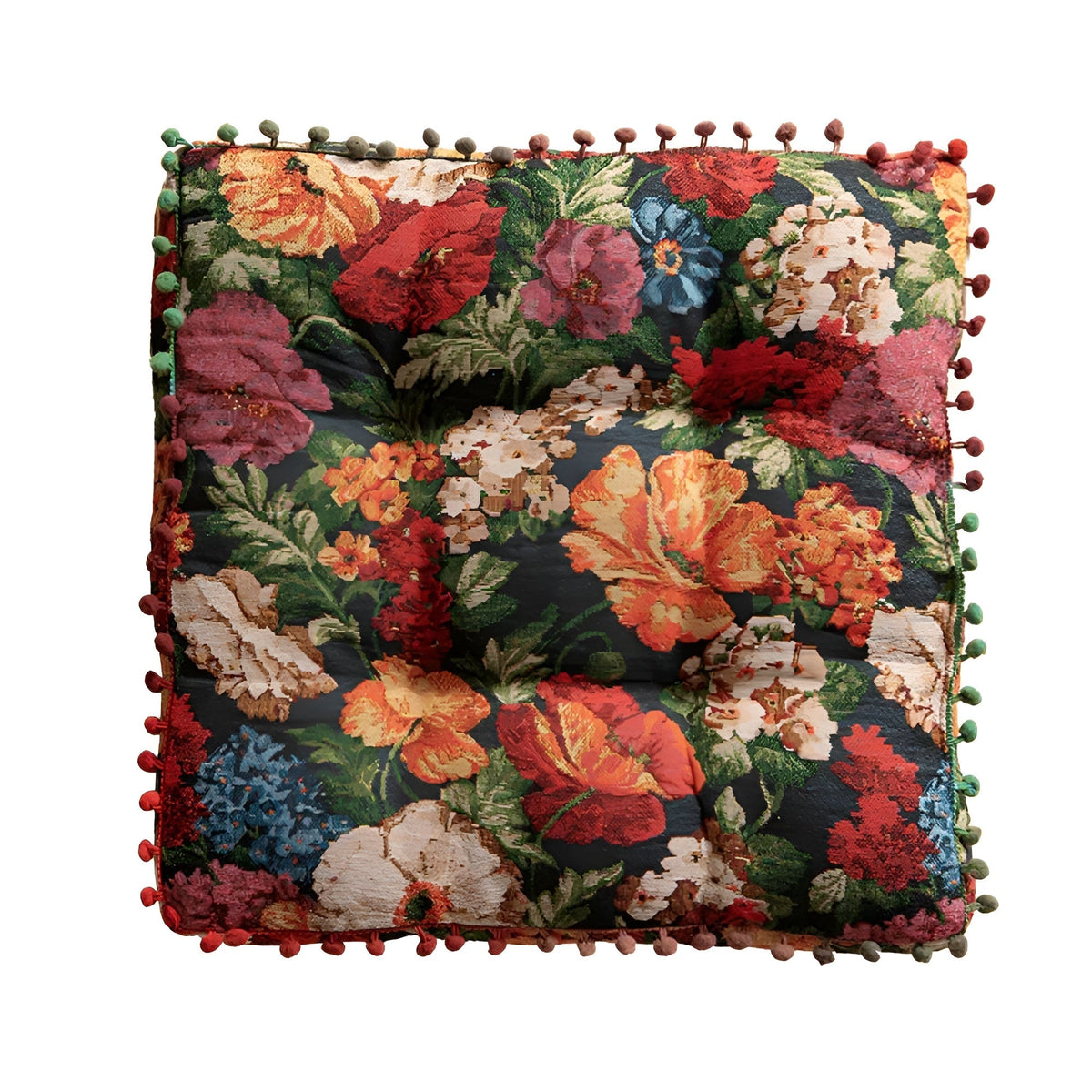 Ravello Cushion - Microfiber Blend, Retro Floral Tassel Design 0