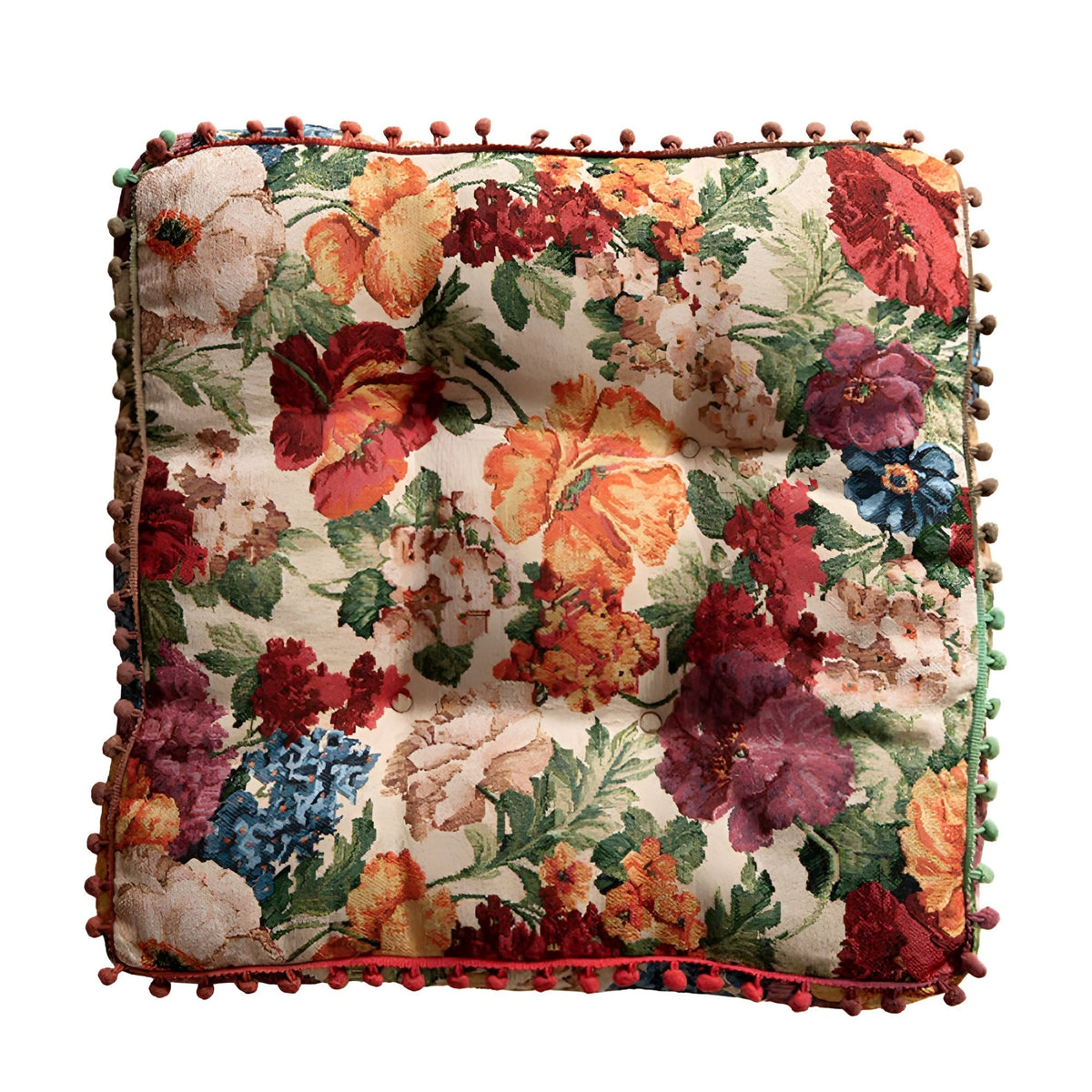 Ravello Cushion - Microfiber Blend, Retro Floral Tassel Design 3