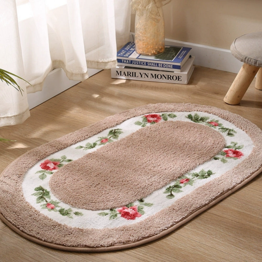 Rosa Bath Mat - Plush Microfibre, Non-Slip Floral Design 2