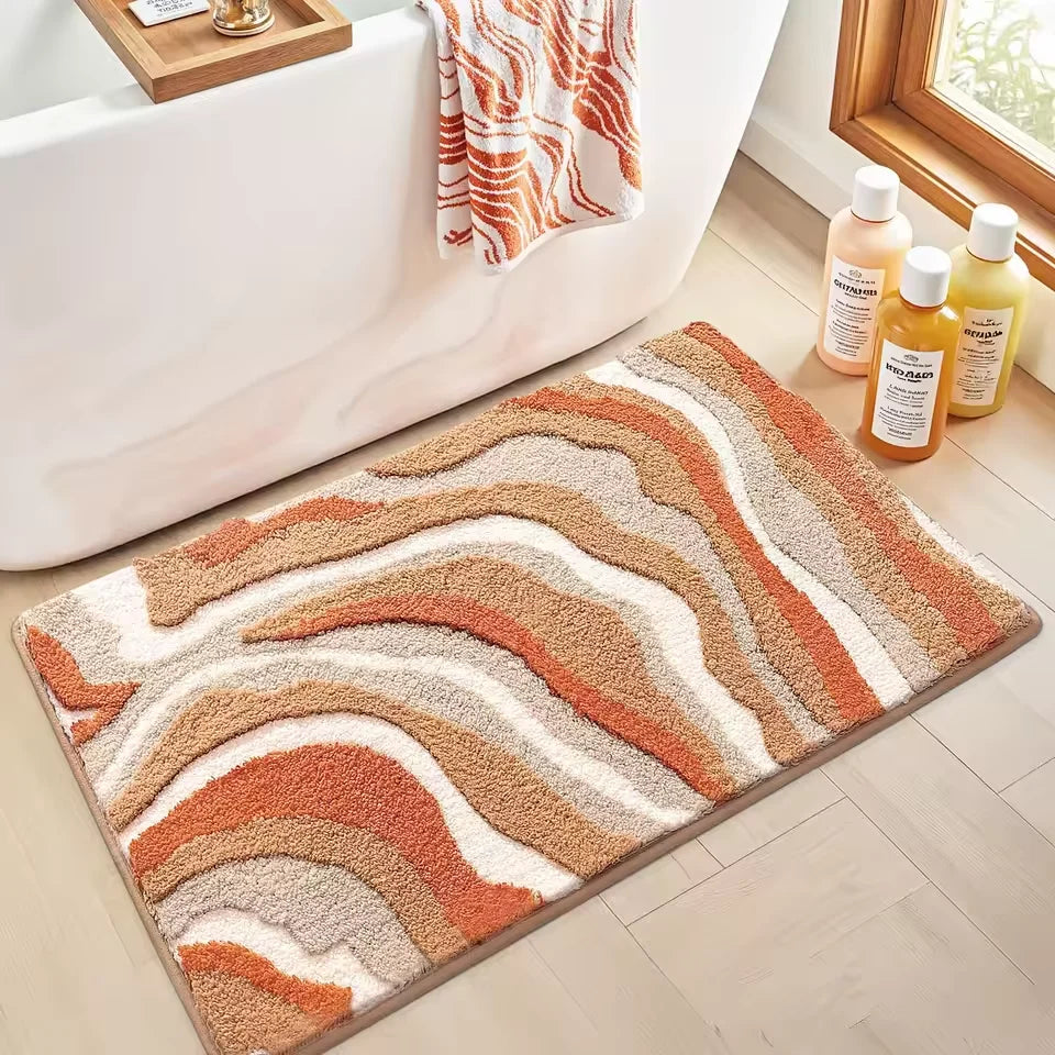 Rylan Wave Bath Rug - Absorbent Microfiber, Non-Slip Safety Mat 1