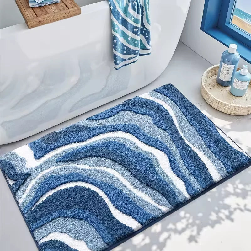 Rylan Wave Bath Rug - Absorbent Microfiber, Non-Slip Safety Mat 2