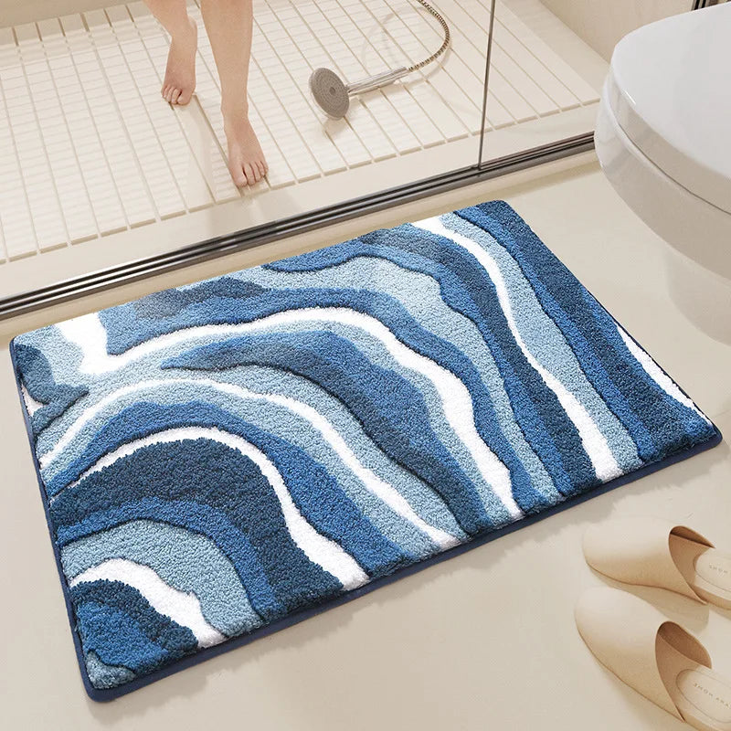 Rylan Wave Bath Rug - Absorbent Microfiber, Non-Slip Safety Mat 4