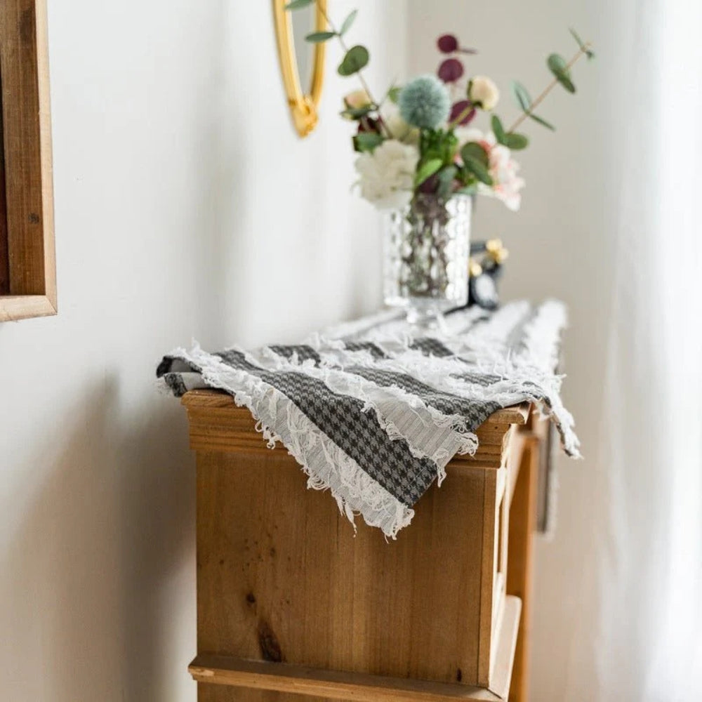 Sorin Table Runner - Linen Blend, Rustic Frayed Fabric Strips 7