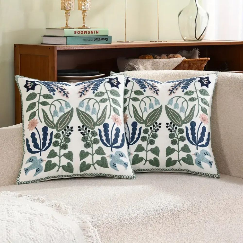 Verden Botanical Cushion Cover - Embroidered Microfiber 18x18 Inches 0