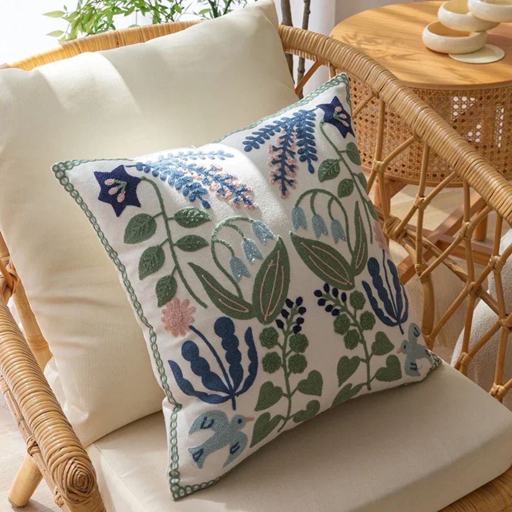 Verden Botanical Cushion Cover - Embroidered Microfiber 18x18 Inches 1