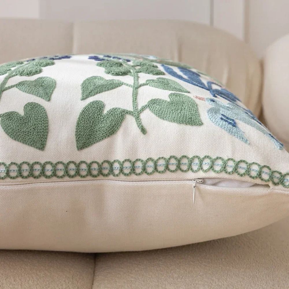Verden Botanical Cushion Cover - Embroidered Microfiber 18x18 Inches 6