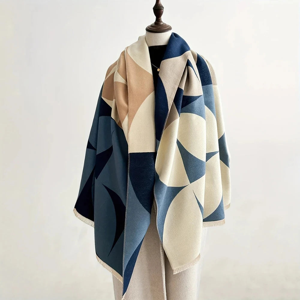 Viora Poncho Scarf - Reversible Microfiber Blend, Geometric Design 4