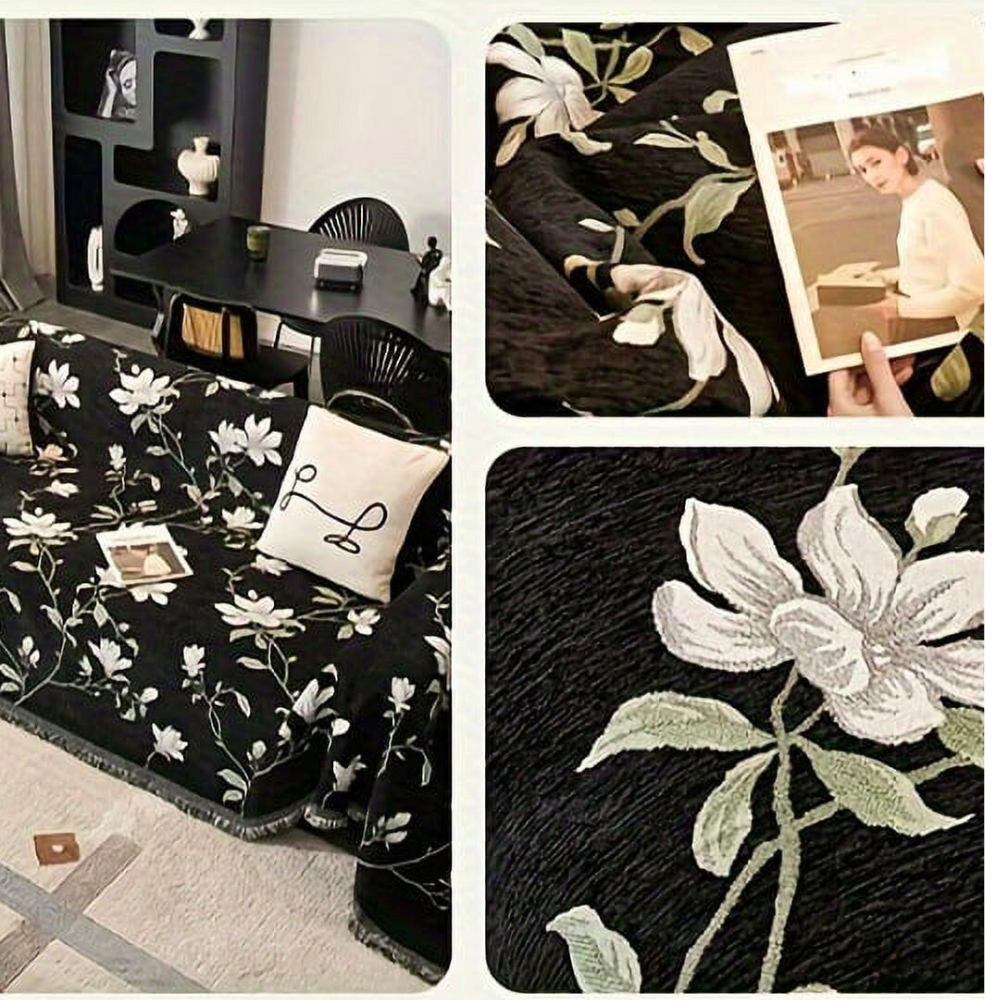 Viva Floral Sofa Cover - Durable Chenille, Elegant Vintage Design 2