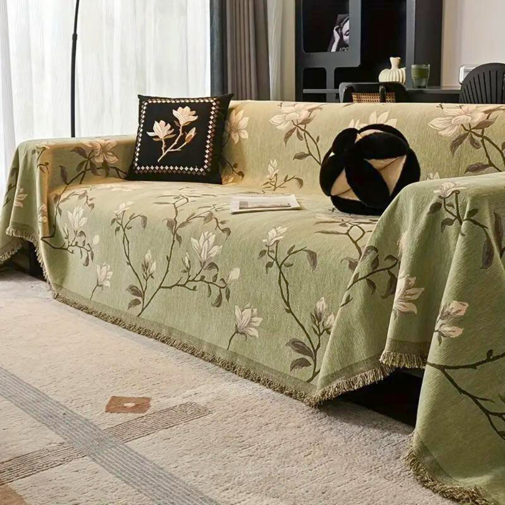 Viva Floral Sofa Cover - Durable Chenille, Elegant Vintage Design 3