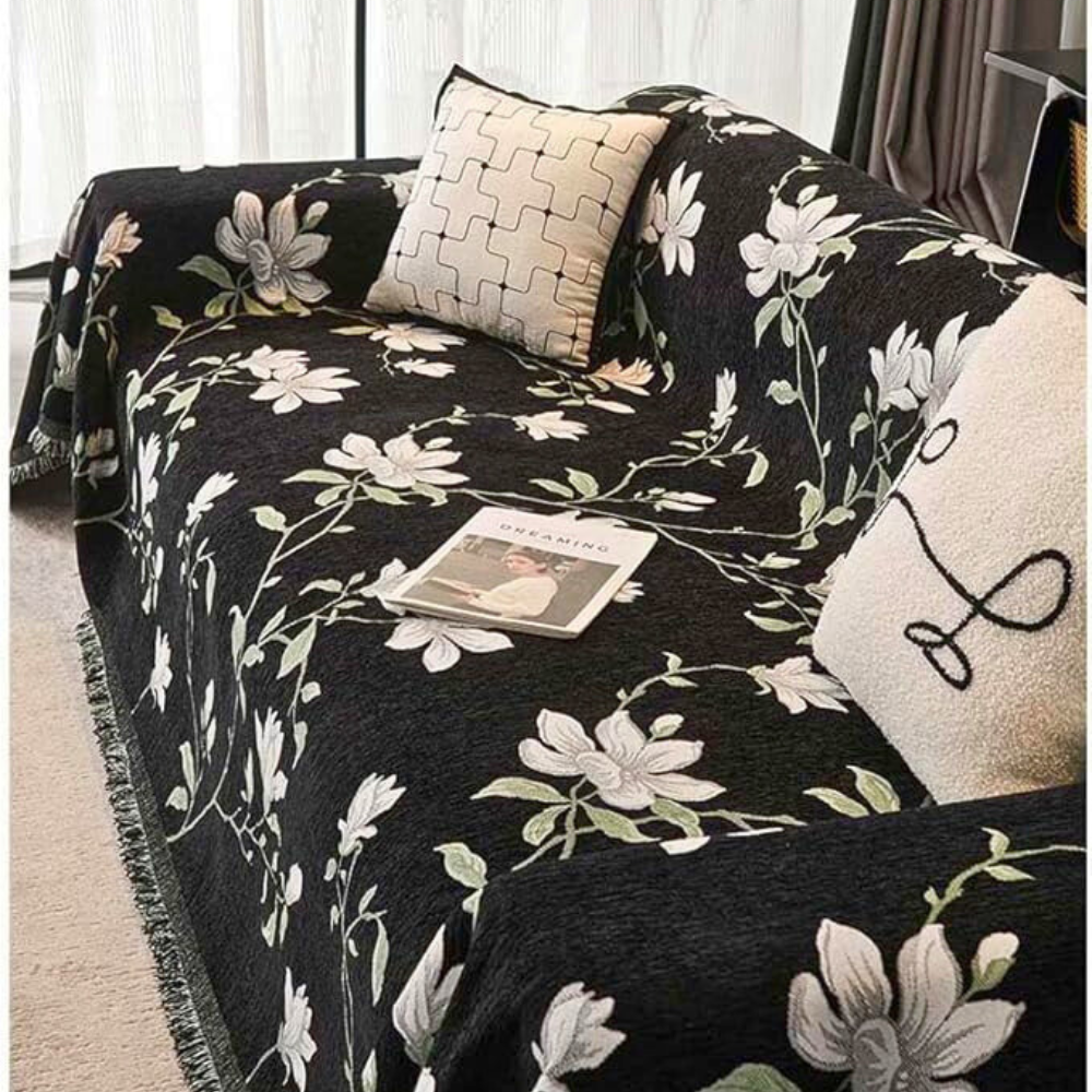 Viva Floral Sofa Cover - Durable Chenille, Elegant Vintage Design 4