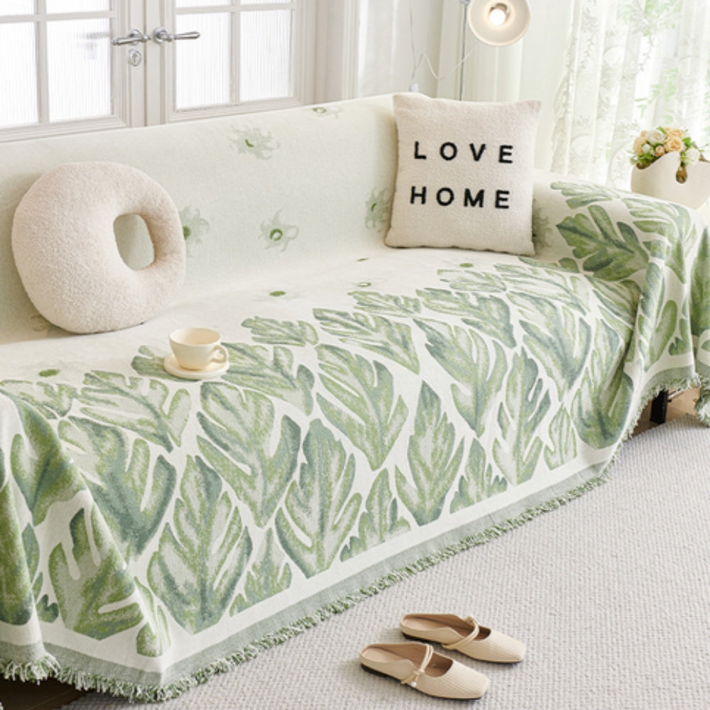 Vivid Chenille Sofa Cover - Leaf Pattern, Soft & Durable, Pet-Friendly 0