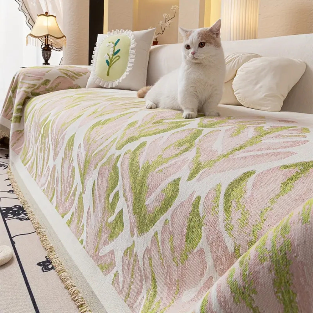 Vivid Chenille Sofa Cover - Leaf Pattern, Soft & Durable, Pet-Friendly 5
