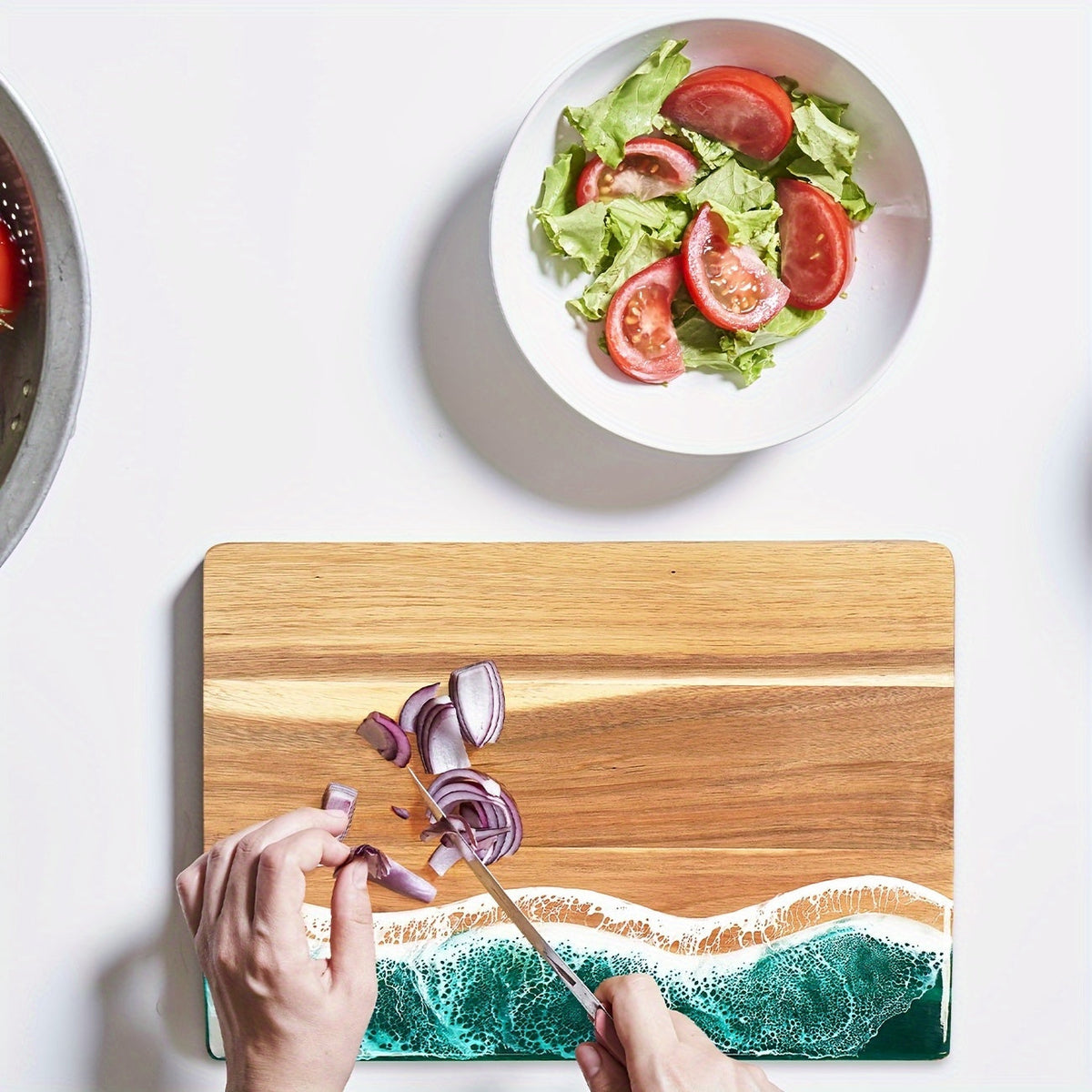 Waver Cutting Board - Acacia Wood with Ocean Resin Inlay, Multi-Purpose Chopping Board 8