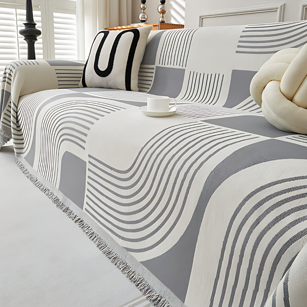 Wavy Sofa Cover - Chenille, Reversible Design, Boho Stripe 0
