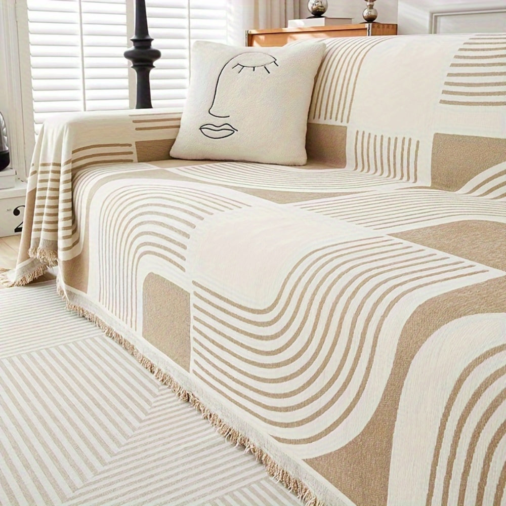 Wavy Sofa Cover - Chenille, Reversible Design, Boho Stripe 1