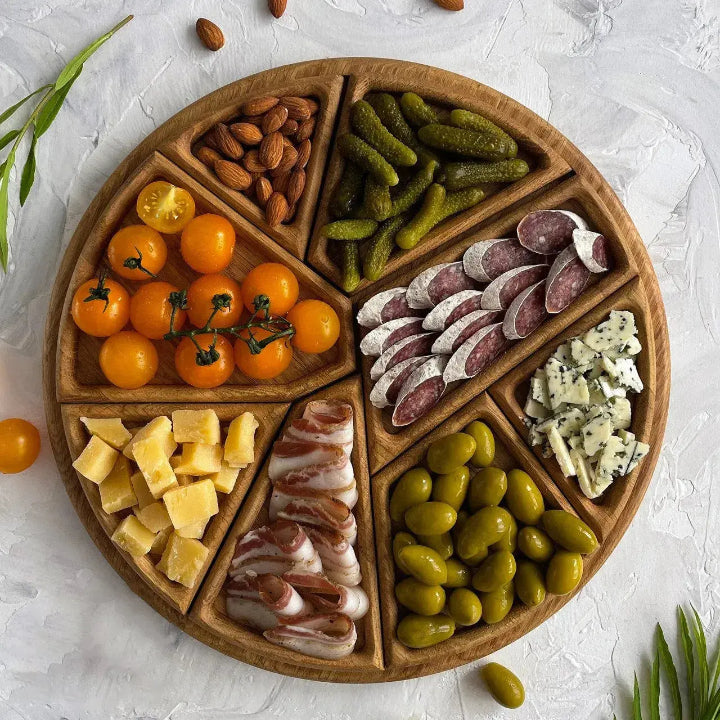 Wesley Serving Tray - Premium Wood, Round with Removable Compartments 0