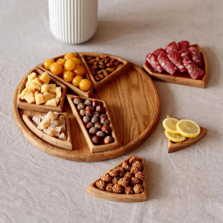 Wesley Serving Tray - Premium Wood, Round with Removable Compartments 1