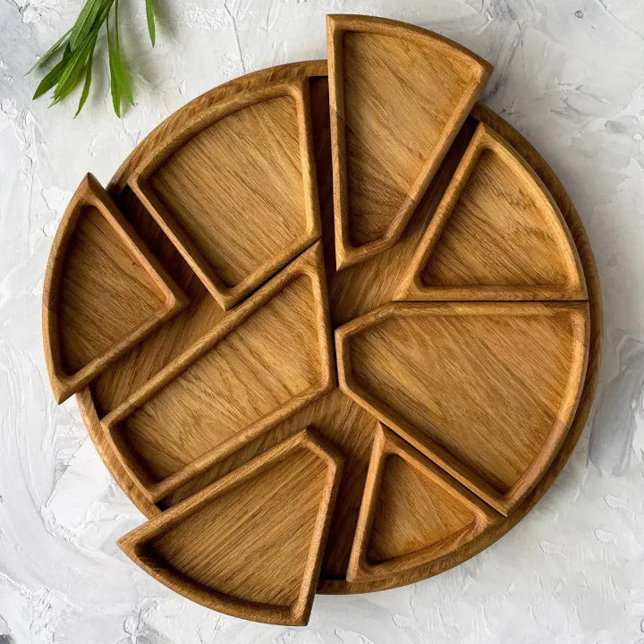 Wesley Serving Tray - Premium Wood, Round with Removable Compartments 2