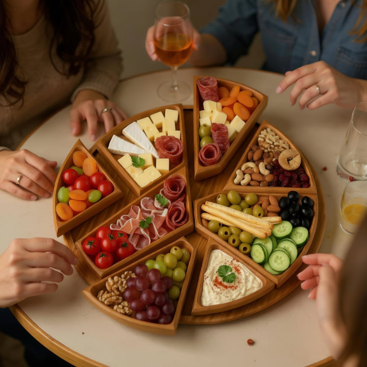 Wesley Serving Tray - Premium Wood, Round with Removable Compartments 3