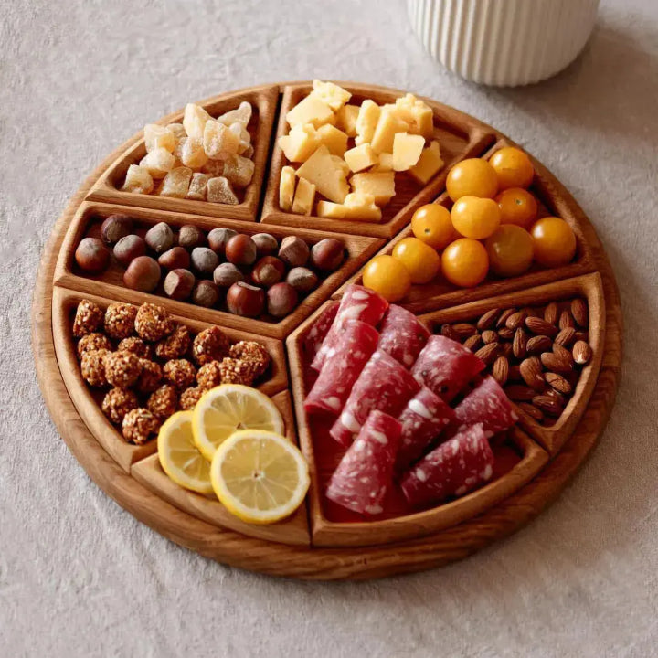 Wesley Serving Tray - Premium Wood, Round with Removable Compartments 4