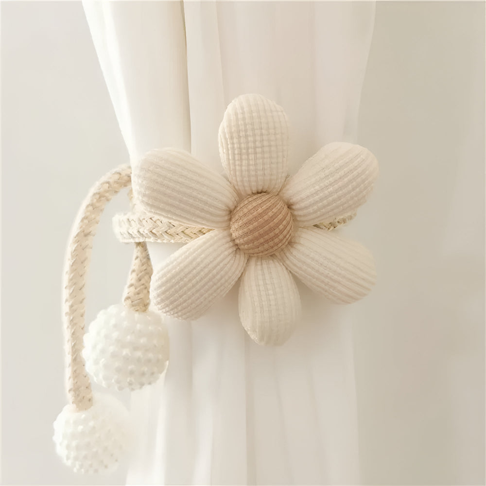 Whimsy Flower Curtain Tie Back - Embroidered Fabric, Pearl Buckle 1