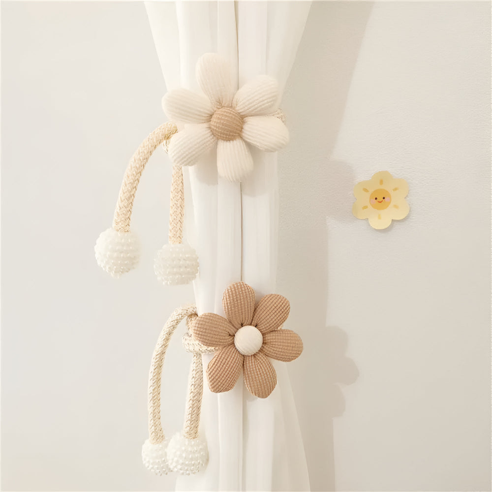 Whimsy Flower Curtain Tie Back - Embroidered Fabric, Pearl Buckle 2