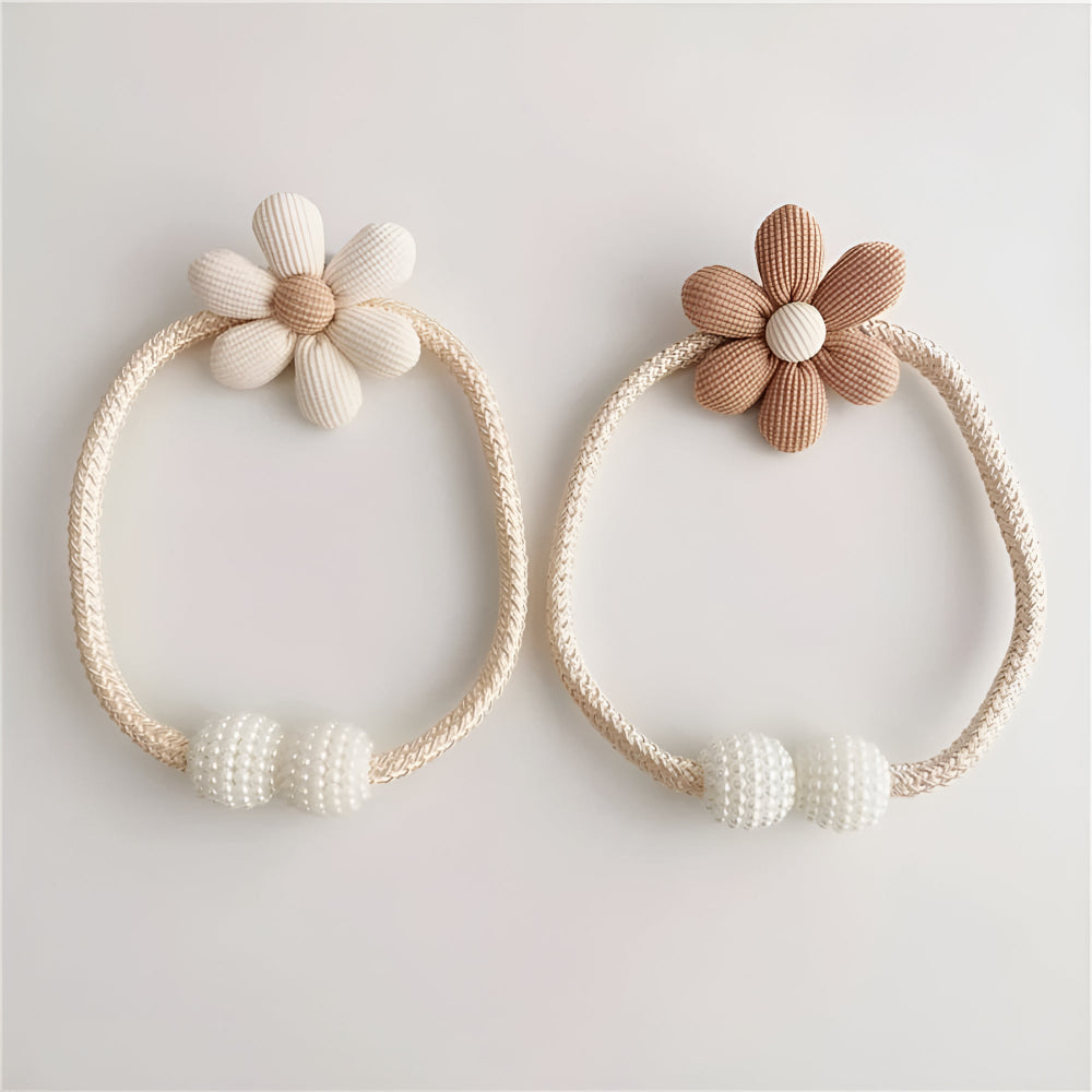 Whimsy Flower Curtain Tie Back - Embroidered Fabric, Pearl Buckle 3