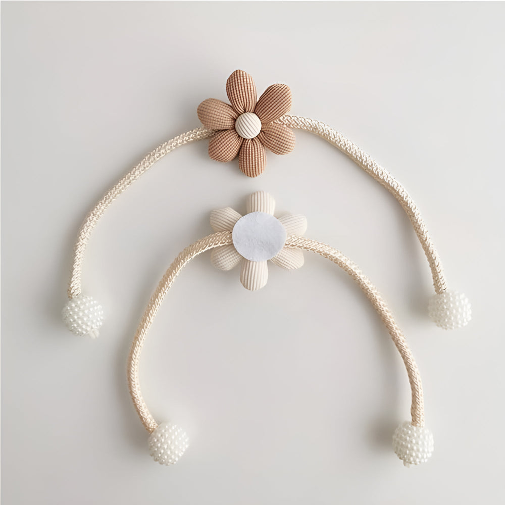 Whimsy Flower Curtain Tie Back - Embroidered Fabric, Pearl Buckle 4
