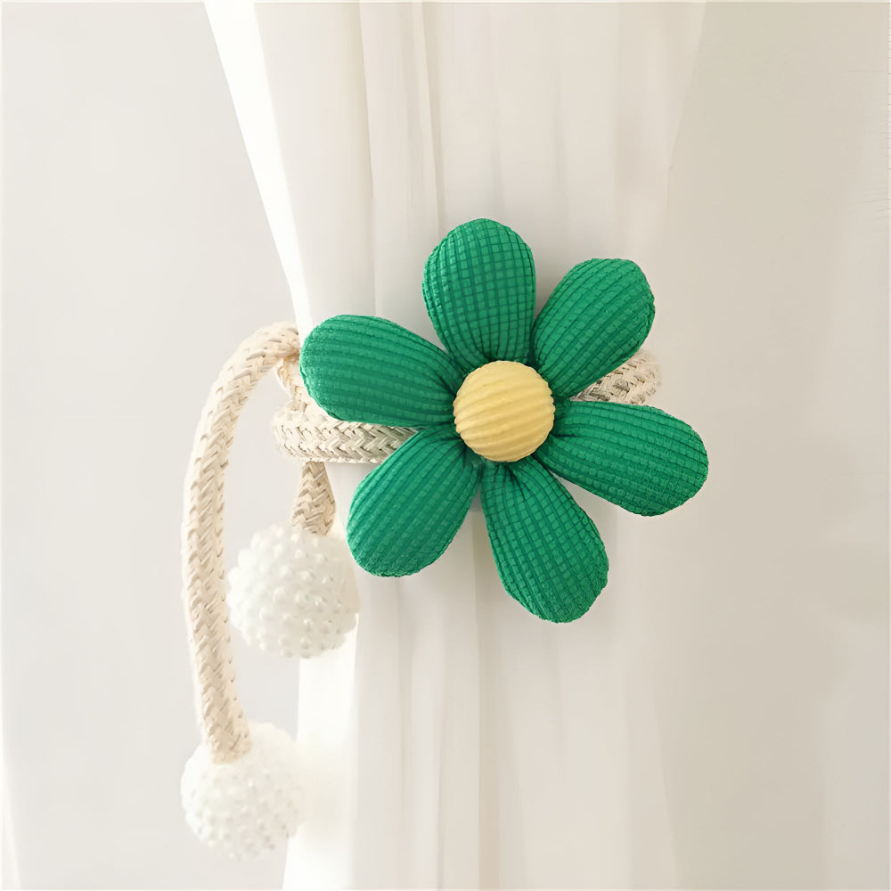 Whimsy Flower Curtain Tie Back - Embroidered Fabric, Pearl Buckle 6