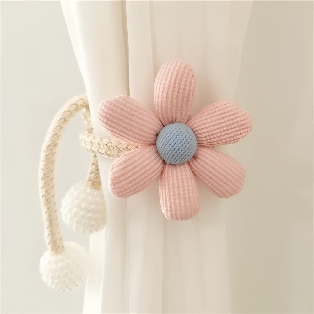 Whimsy Flower Curtain Tie Back - Embroidered Fabric, Pearl Buckle 7