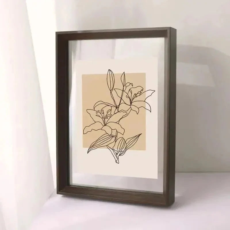 Wooden Floating Photo Frame Double-Sided Glass - Solid Wood, White Border, Wall or Table Display 7