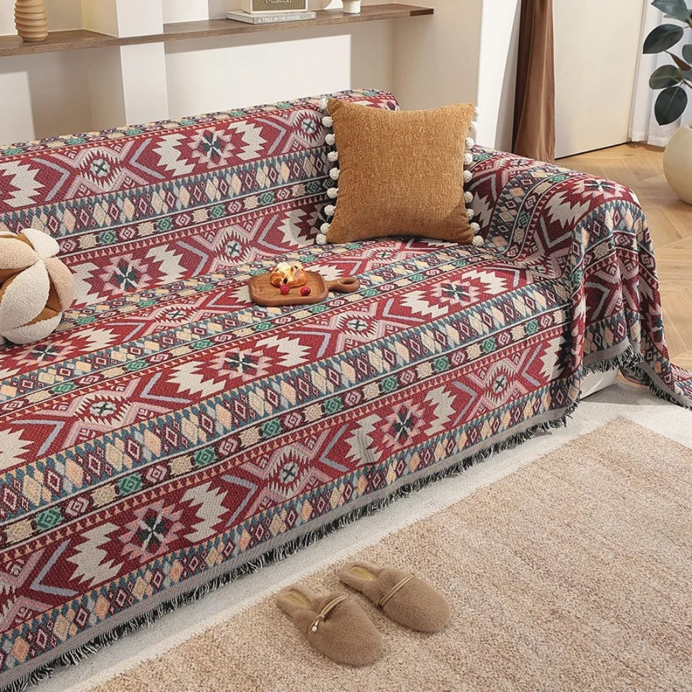 Zarela Sofa Cover - Boho Jacquard Microfiber with Tassel Edges 3