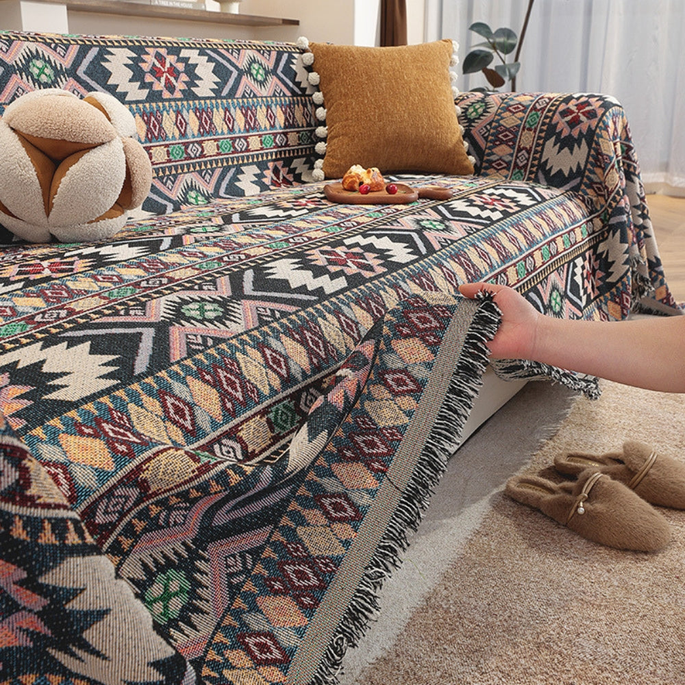 Zarela Sofa Cover - Boho Jacquard Microfiber with Tassel Edges 4