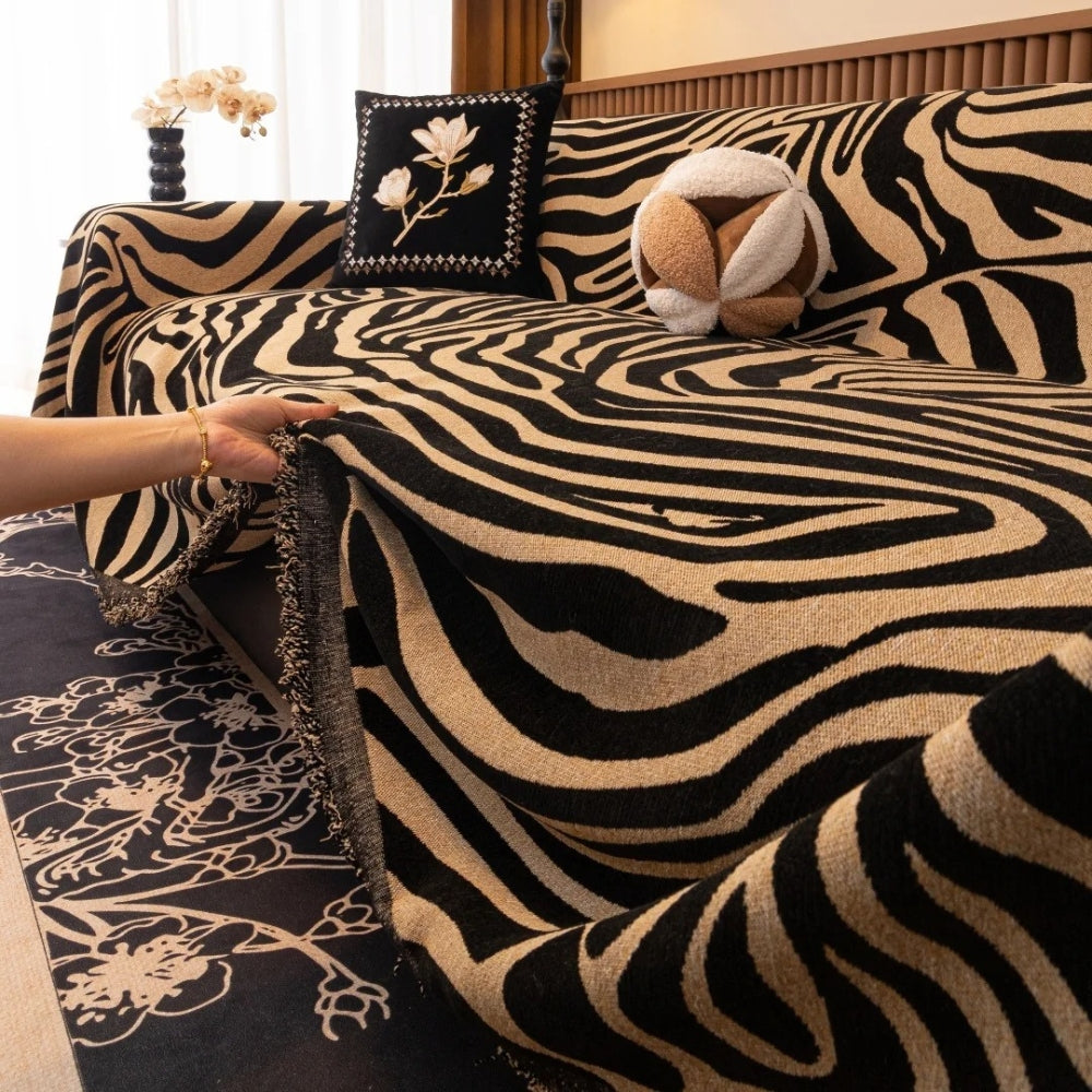 Zentara Sofa Cover - Chenille, Zebra Patterned Slipcover 4