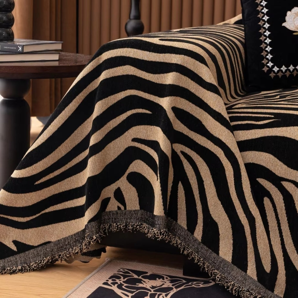 Zentara Sofa Cover - Chenille, Zebra Patterned Slipcover 8