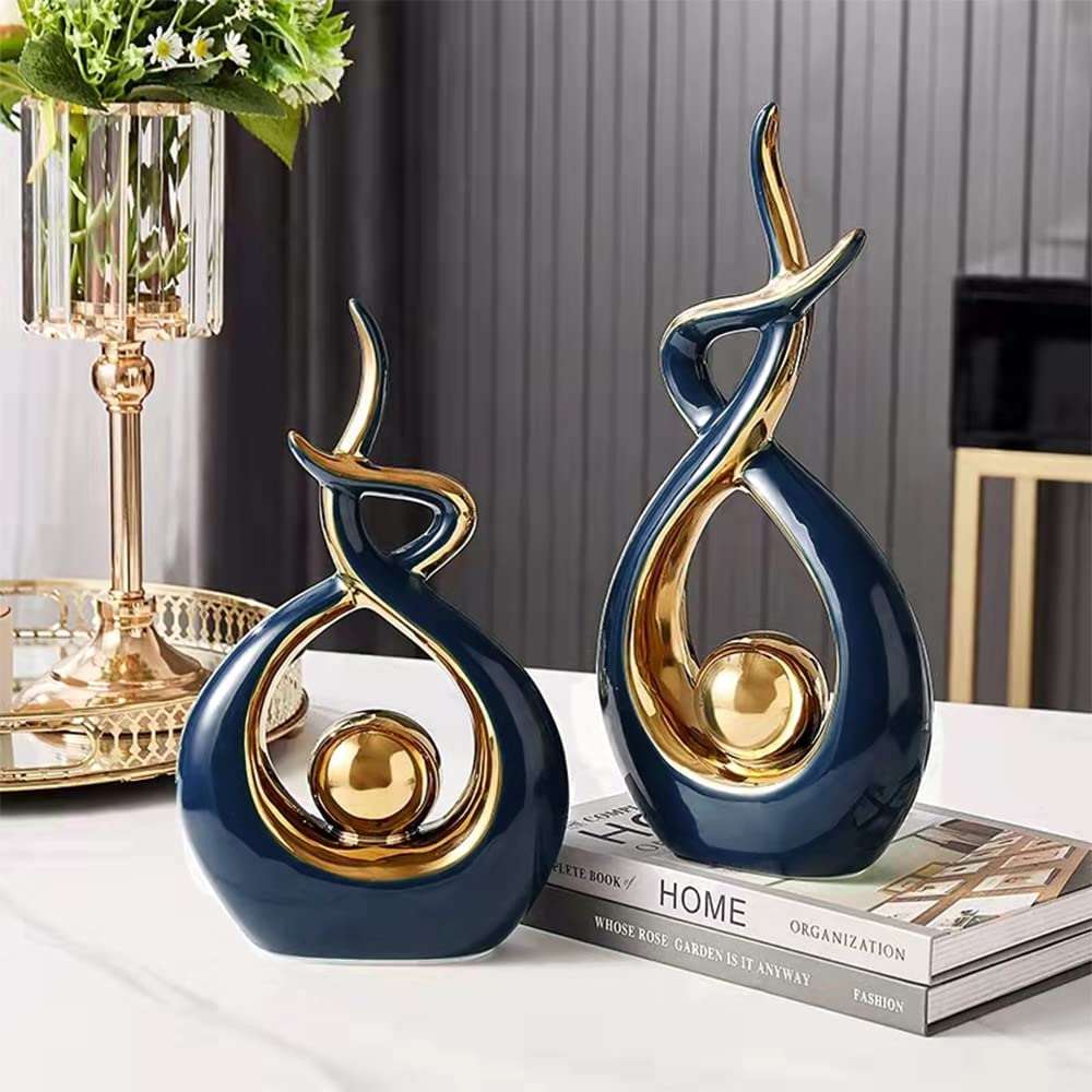 Abstract Ceramic Sculpture - Modern Luxe with Gold Accents, Decorative Art Piece for Living Room & Office 1